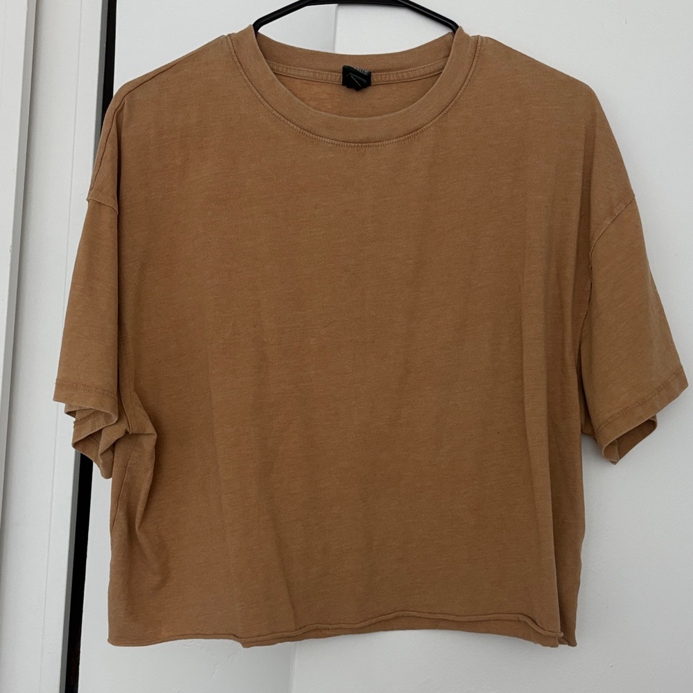 wild fable Cropped Boxy Crewneck Top — Tan Brown